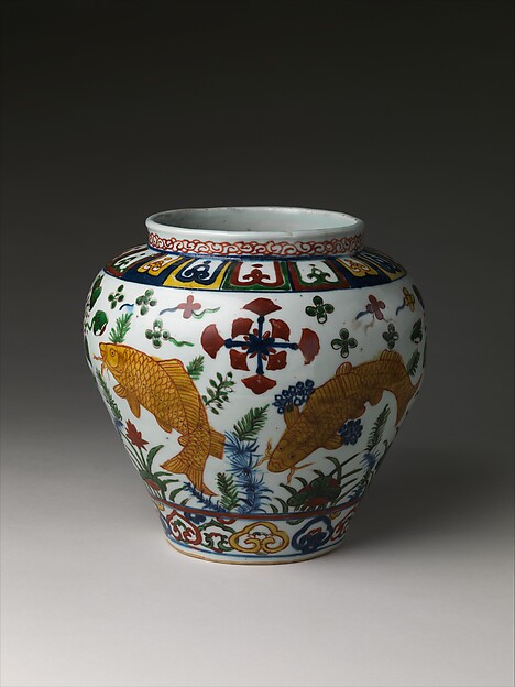 Jar with Carp in a Lotus Pond